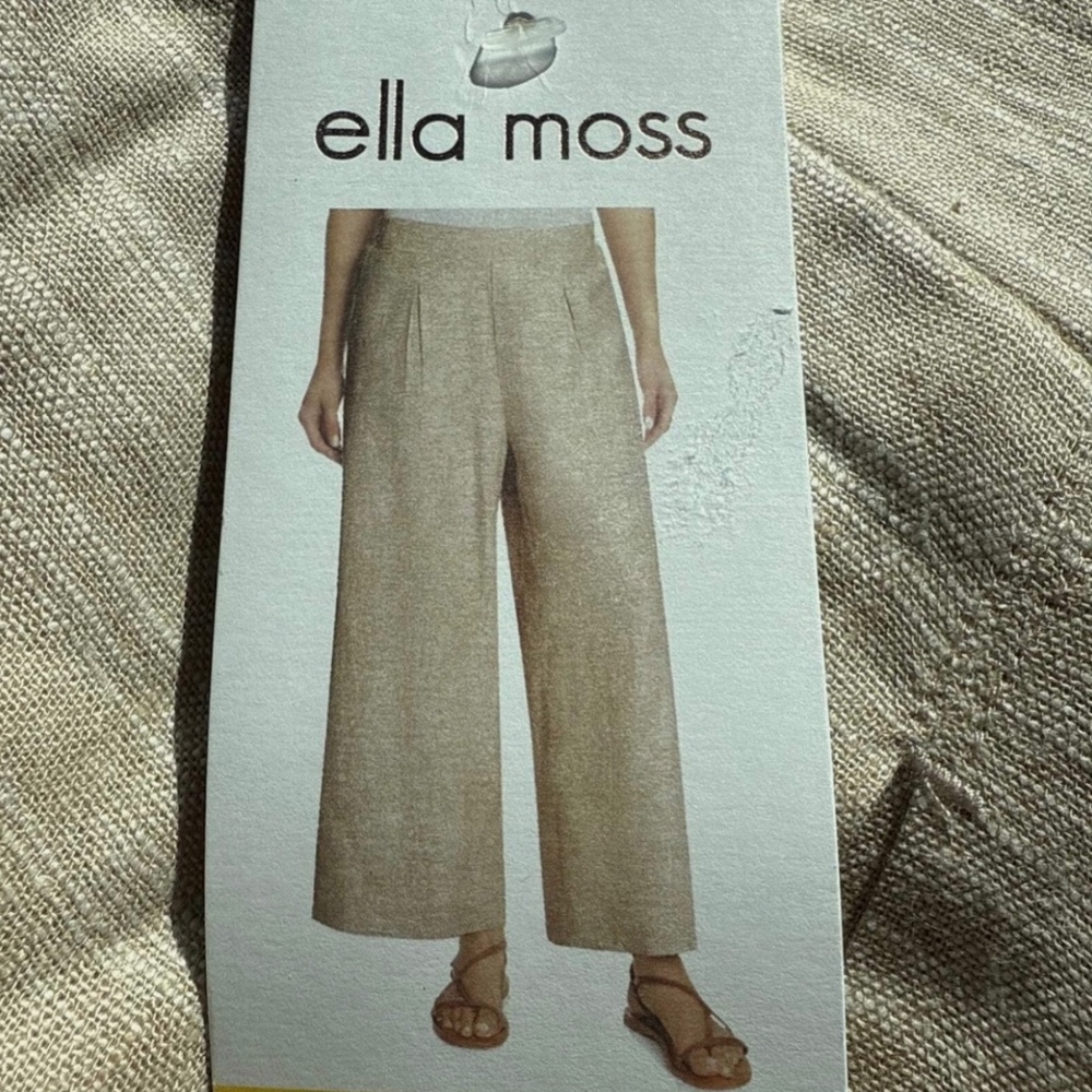 Ella Moss Linen Blend Pants Womens Tan Wide Leg Pull On NWT Beach QUICK SHIP